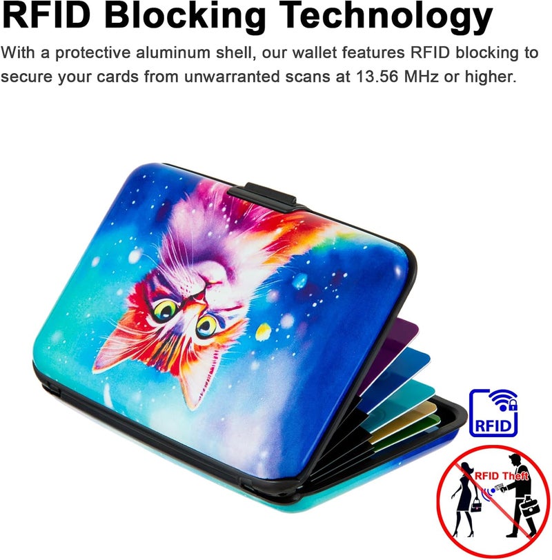 Kaabao Credit Card Holder for Women Men RFID Blocking Wallet Small Business Metal Slim Mini Aluminum Hard Case (Orange Cat) - Image 3
